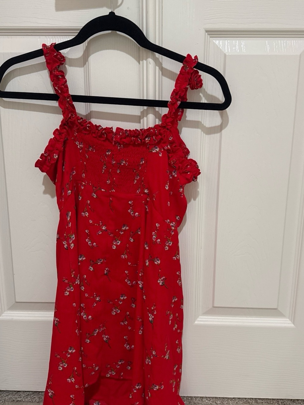 Lulu's Red Floral Ruffle-Strap Mini Dress - Picture 2 of 5